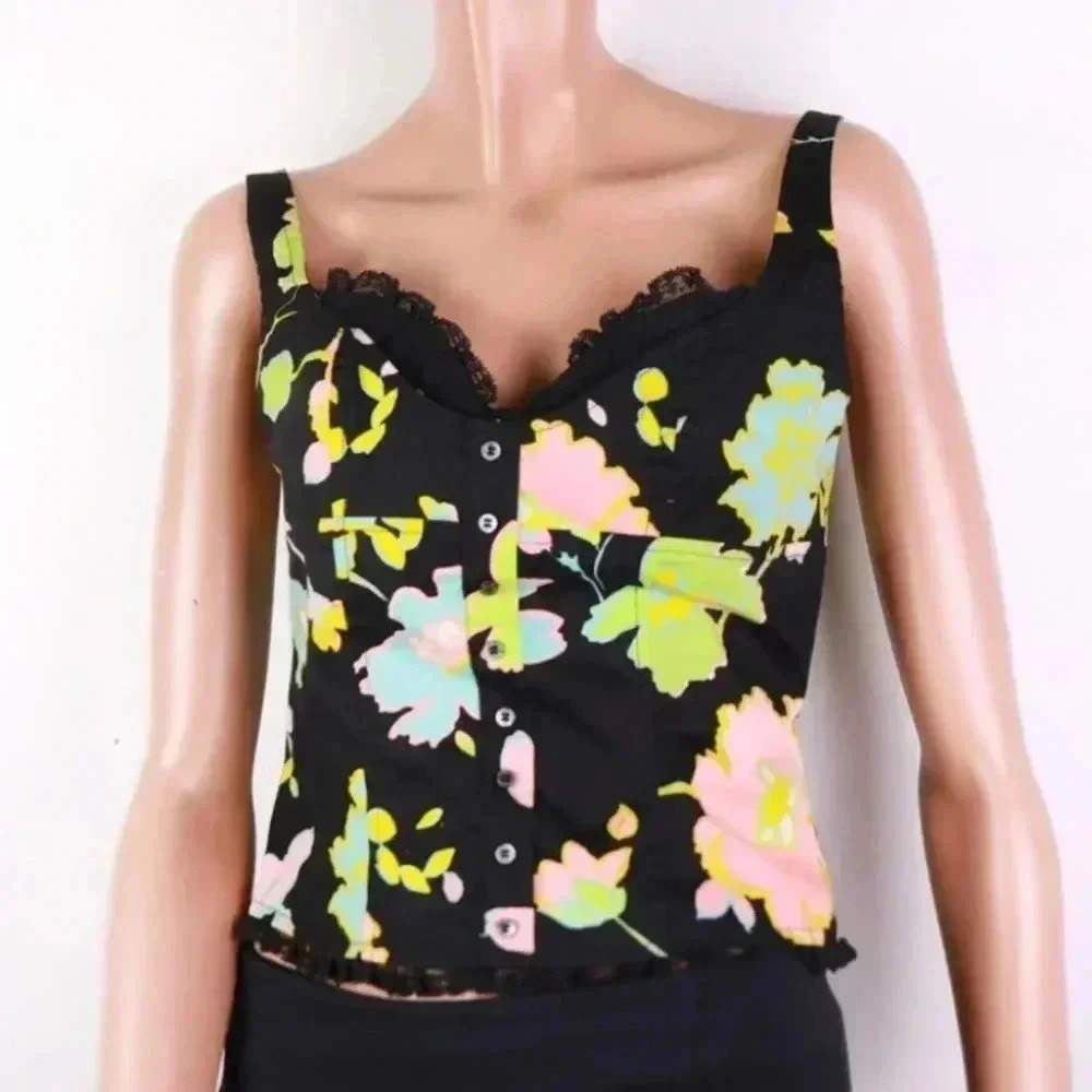 Red Valentino Floral Bold Colourful Floral Corset Silk Tank Top